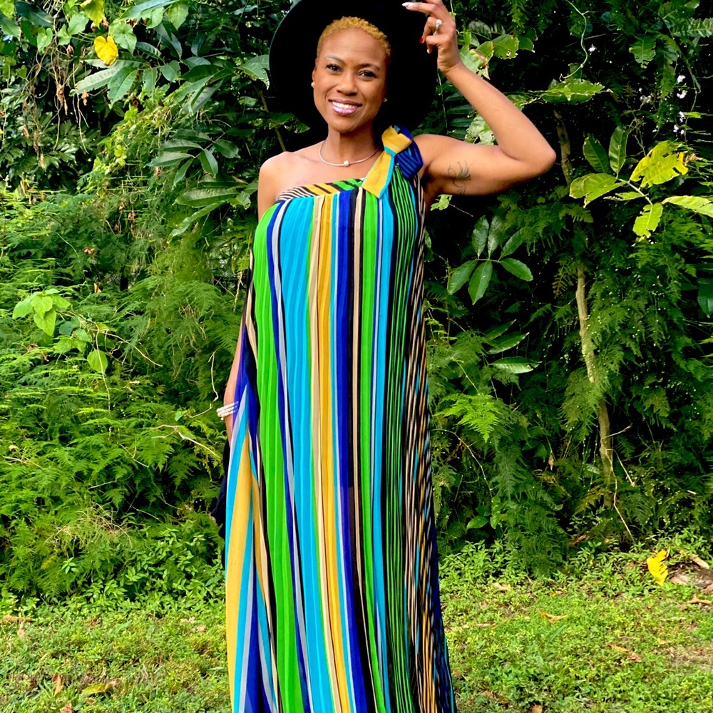 Blue Rainbow Boho Dress